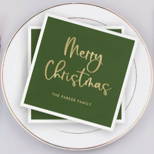 Serviette En Papier Joyeux Noël Faux Gold sur Green Décontracté Scri