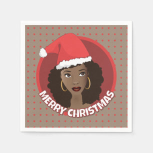 Serviette En Papier Joyeux Noël, Femme noire Santa Hat