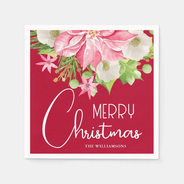 Serviette En Papier Joyeux Noël Fête Florale (Devant)