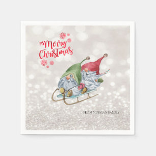 Serviette En Papier Joyeux Noël, Flou scintillant, Traîneau de lutins 