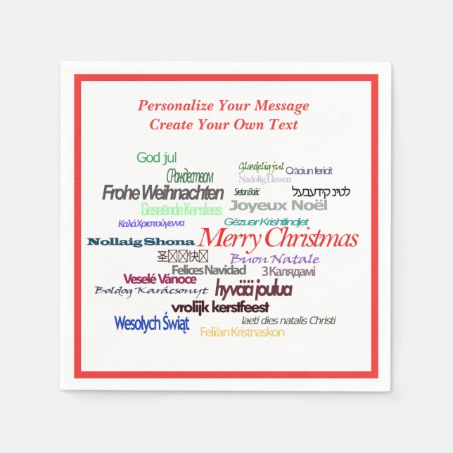 Serviette En Papier Joyeux Noël Français, Allemand, Espagnol, Langues (Devant)