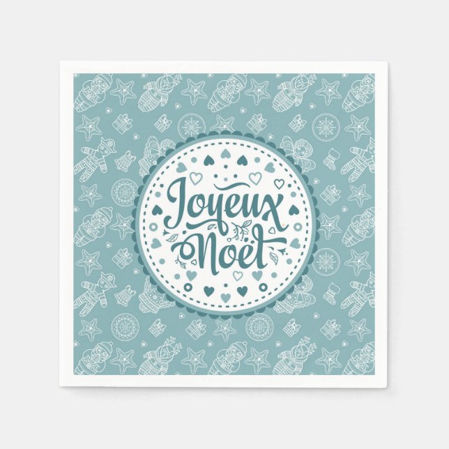 Serviette En Papier Joyeux Noel français Joyeux Noël bleu blanc art (Devant)