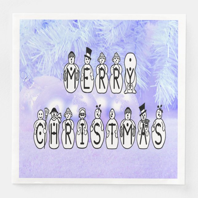 Serviette En Papier Joyeux Noël gens de neige Police, Blue Tint neige (Devant)