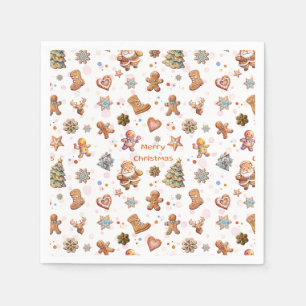 Serviette En Papier Joyeux Noël Gingerpain mignon Fun Blanc