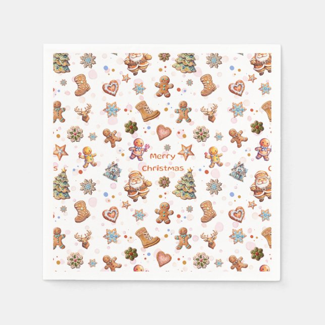 Serviette En Papier Joyeux Noël Gingerpain mignon Fun Blanc (Devant)