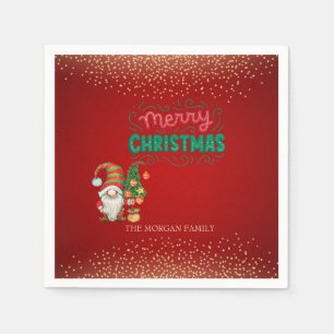 Serviette En Papier Joyeux Noël gnome mignon arbre de pin confettis ro