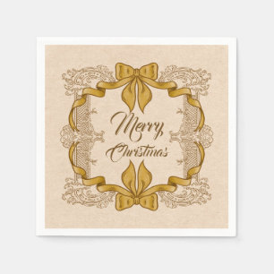 Serviette En Papier Joyeux Noël Gold Bow Vintage