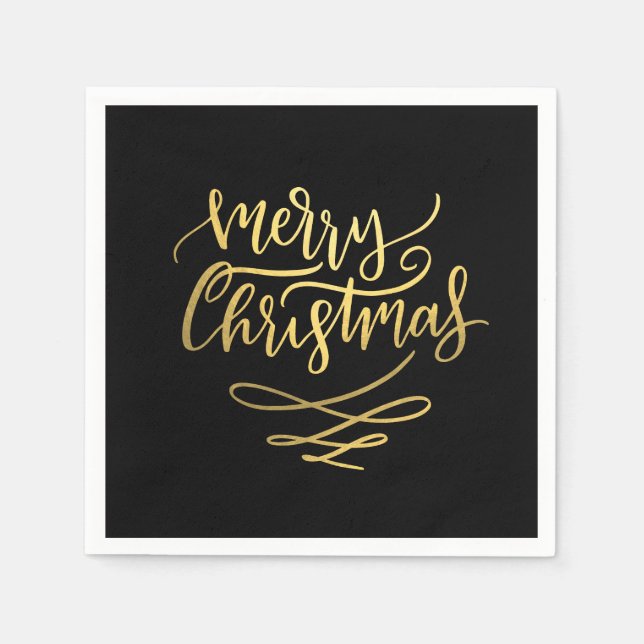 Serviette En Papier Joyeux Noël Gold Script Typographie (Devant)