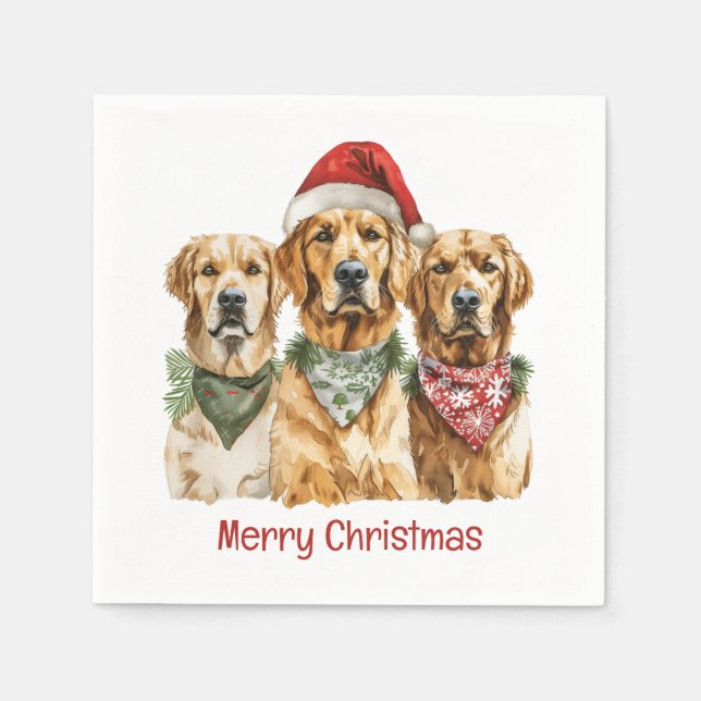 Serviette En Papier Joyeux Noël Golden Retriever Dogs (Devant)