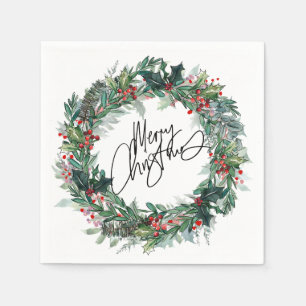 Serviette En Papier Joyeux Noël hiver Berry Wreath Holiday