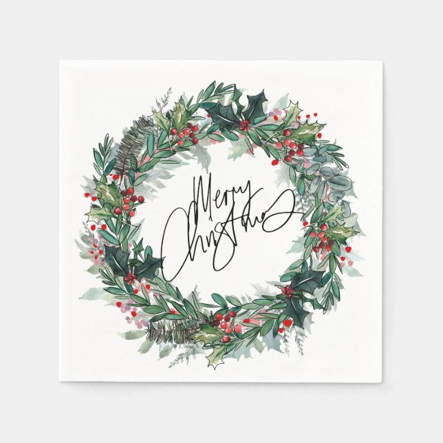 Serviette En Papier Joyeux Noël hiver Berry Wreath Holiday (Devant)
