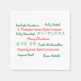Serviette En Papier Joyeux Noël Langues Texte Rouge et Vert