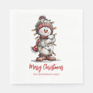 Serviette En Papier Joyeux Noël Lumières Bonhomme de neige