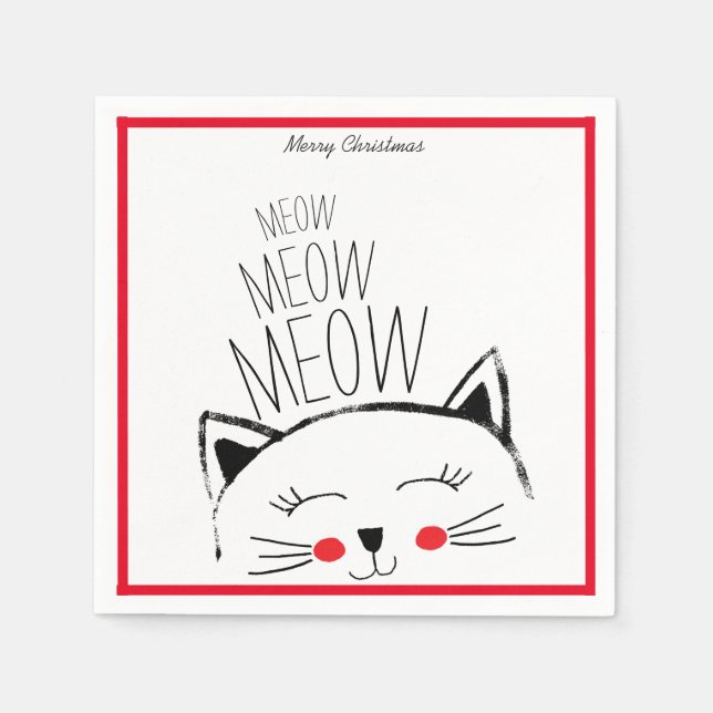 Serviette En Papier Joyeux Noël Meow mignon Chat (Devant)