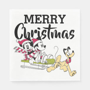 Serviette En Papier Joyeux Noël   Mickey Souris - Motoneige d'hiver