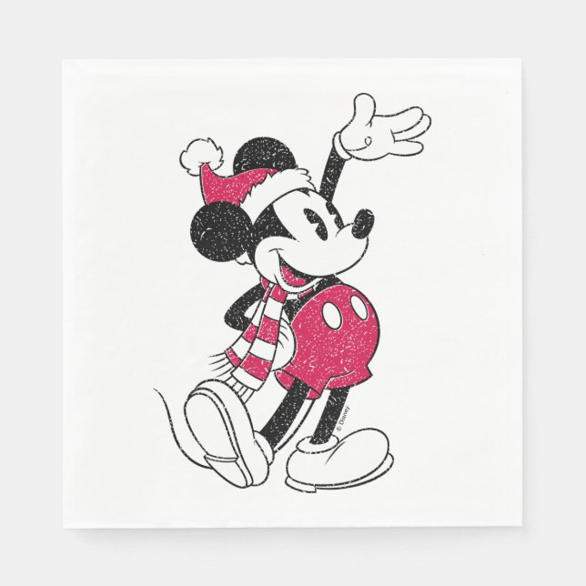 Serviette En Papier Joyeux Noël | Mickey Souris Vintage Père Noël (Devant)
