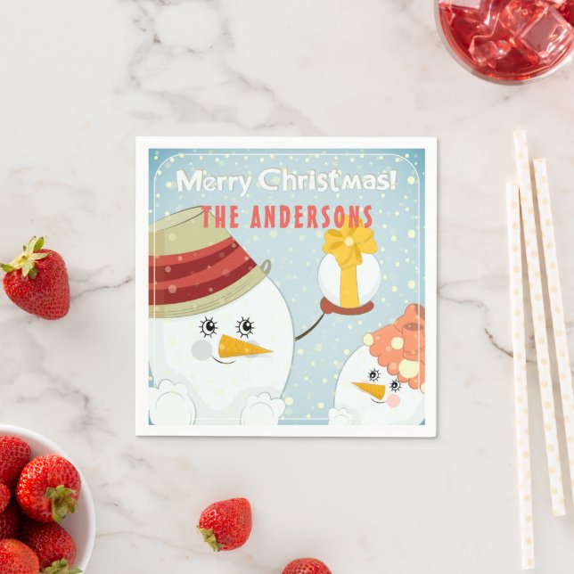 Serviette En Papier Joyeux Noël mignon Snowman Vacances d'hiver Nom (En situation)