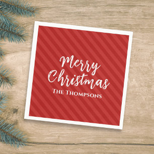 Serviette En Papier Joyeux Noël Minimaliste Simple Rayé Rouge 