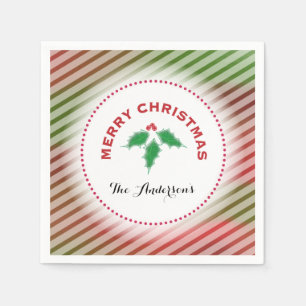 Serviette En Papier Joyeux Noël motif de rayure de houx