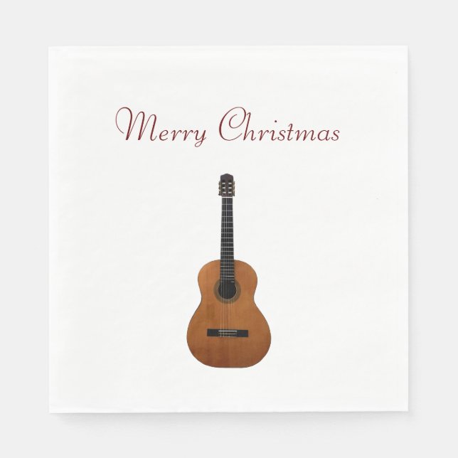 Serviette En Papier Joyeux Noël Musical Guitare Red Typographie (Devant)