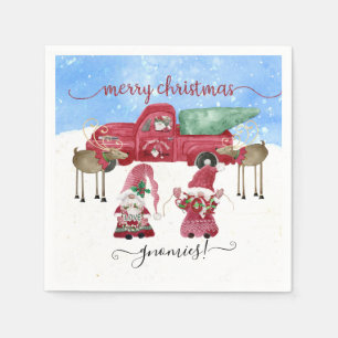 Serviette En Papier Joyeux Noël Neige Gnome Camion Rouge Ferme Arbre