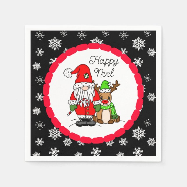 Serviette En Papier Joyeux Noël Noel Gnome Père Noël et Reindeer (Devant)