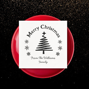 Serviette En Papier joyeux noël noir et blanc simple moderne