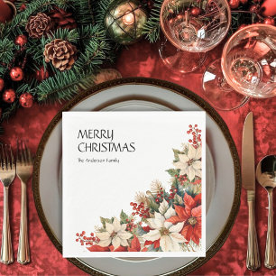 Serviette En Papier Joyeux Noël Nom Poinsettias