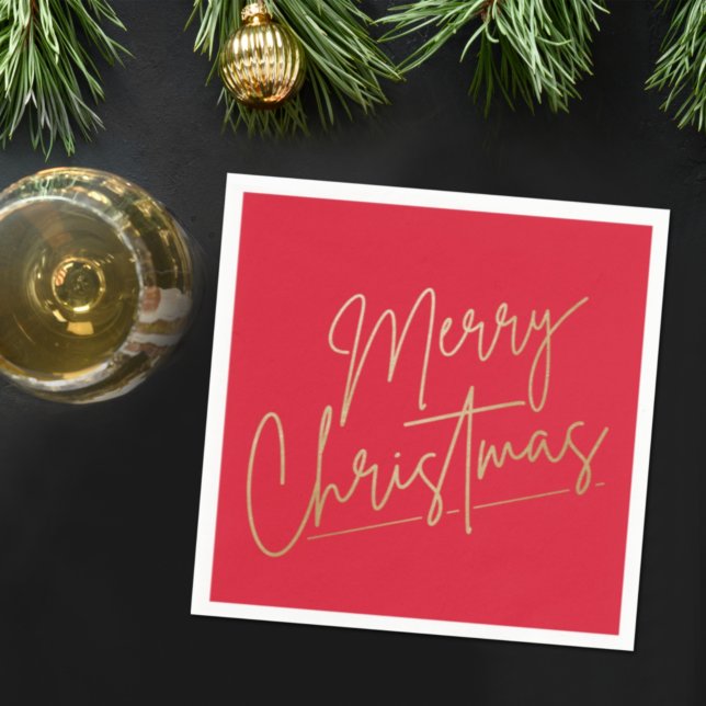 Serviette En Papier Joyeux Noël or sur Rouge (Créateur téléchargé)