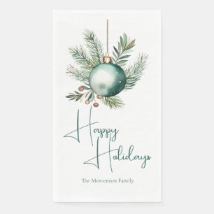 Serviette En Papier Joyeux Noël Ornement Vert Personnalisé Noël