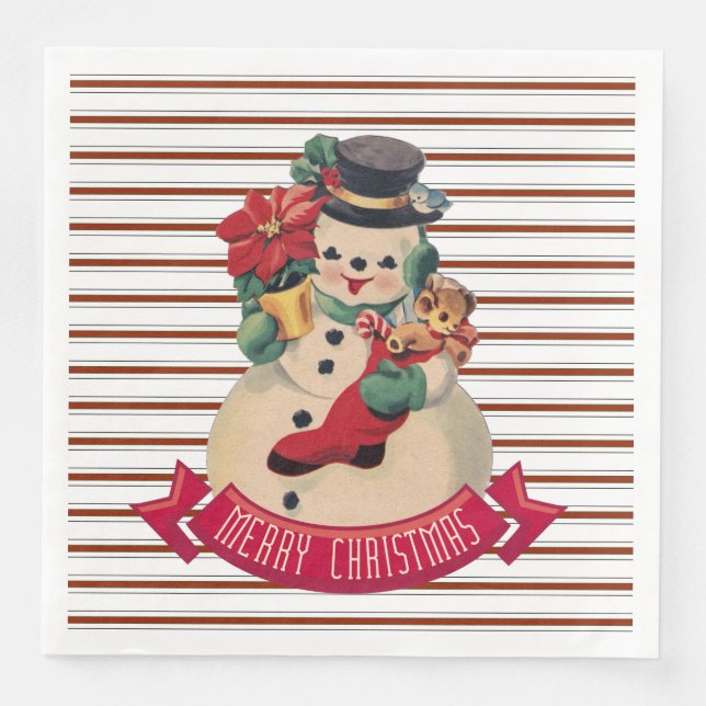 Serviette En Papier Joyeux Noël - Papier Snowman Vintage Napkin (Devant)