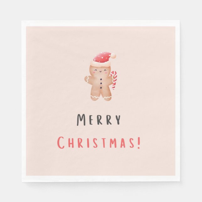 Serviette En Papier Joyeux Noël Pastel Pain d'épices rose (Devant)