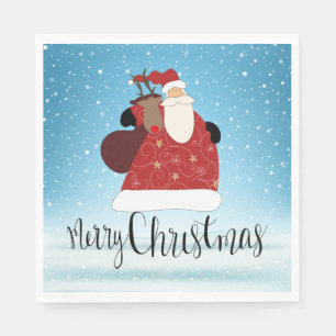 Serviette En Papier Joyeux Noël Père Noël et Rudolph
