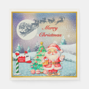 Serviette En Papier Joyeux Noël Père Noël, Traîneau, Renne, Flocon de