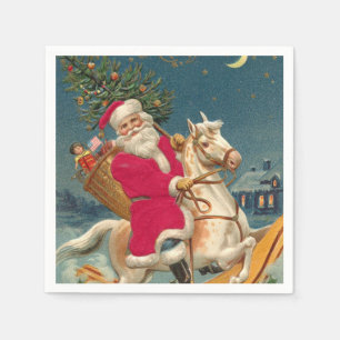 Serviette En Papier Joyeux Noël Père Noël Vintage à Cheval