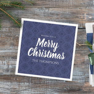 Serviette En Papier Joyeux Noël Rouge Bleu Marine Simple Flocon de nei