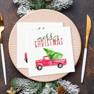Serviette En Papier Joyeux Noël Rouge Camion Pine Tree Russe