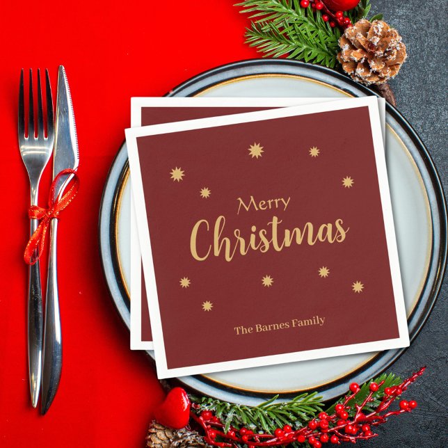 Serviette En Papier Joyeux Noël Rouge et Or personnalisé (Créateur téléchargé)