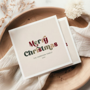 Serviette En Papier Joyeux Noël Rouge et Vert Rétro