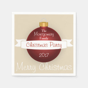 Serviette En Papier Joyeux Noël Rouge Ornement Ruban Nom de famille