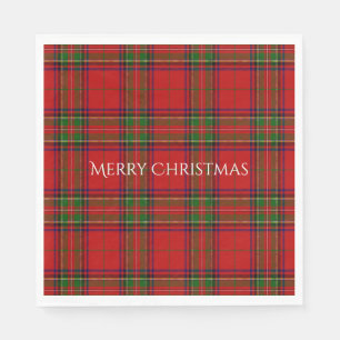 Serviette En Papier Joyeux Noël Rouge Tartan Plaid