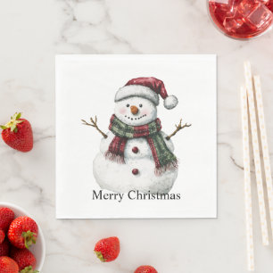 Serviette En Papier Joyeux Noël Rouge Vert Snowman
