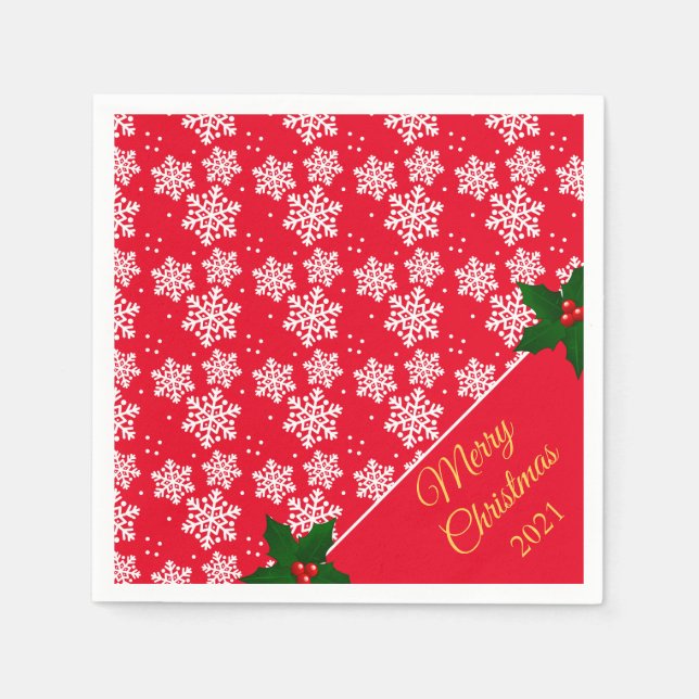 Serviette En Papier Joyeux Noël Snowflake Rouge (Devant)