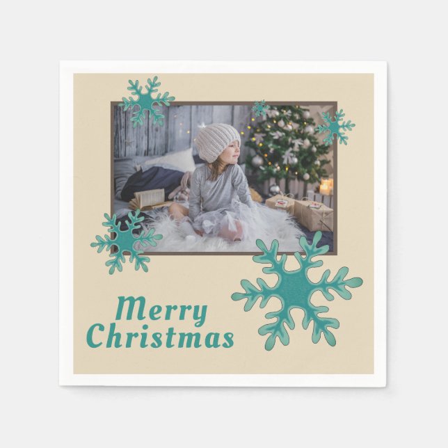Serviette En Papier Joyeux Noël Snowflakes Holiday Photo (Devant)