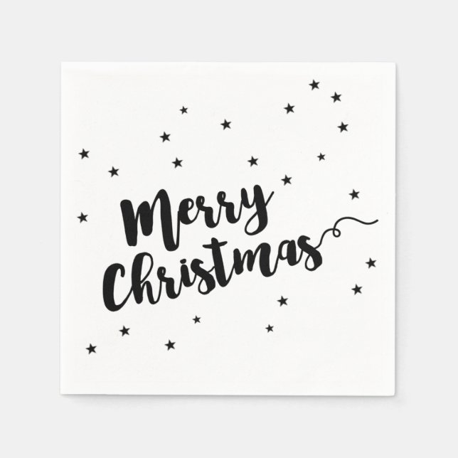 Serviette En Papier Joyeux Noël - Typographie de script et étoiles (Devant)