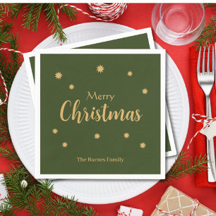Serviette En Papier Joyeux Noël vert et or personnalisé 