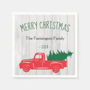 Serviette En Papier Joyeux Noël Vintage Camion Rouge Bois blanc