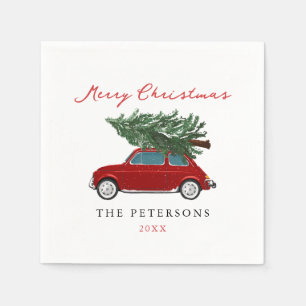Serviette En Papier Joyeux Noël Vintage Camion Rouge Fête
