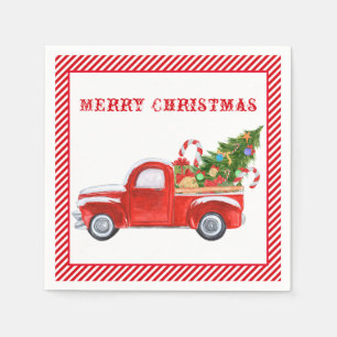 Serviette En Papier Joyeux Noël Vintage Camion Rouge Frappes vacances