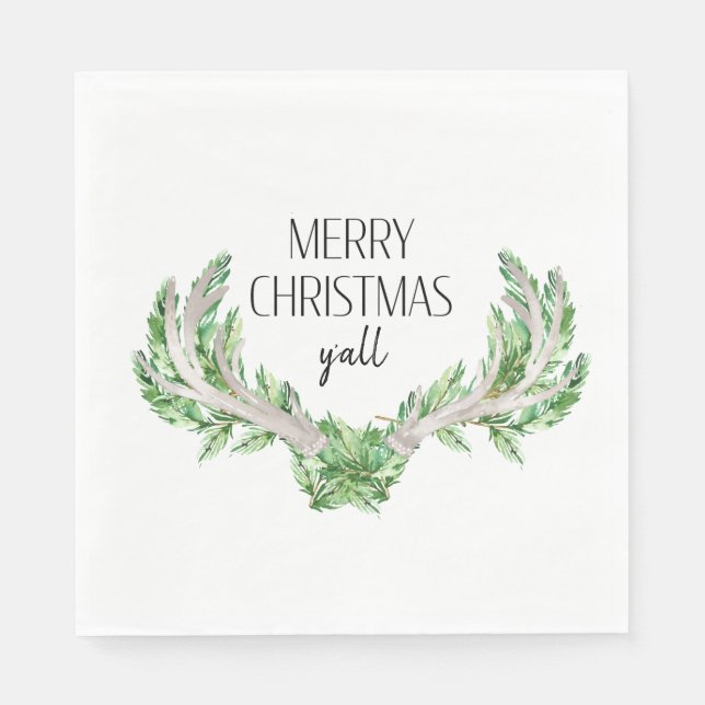 Serviette En Papier Joyeux Noël Y'all Foliing sur Antlers (Devant)